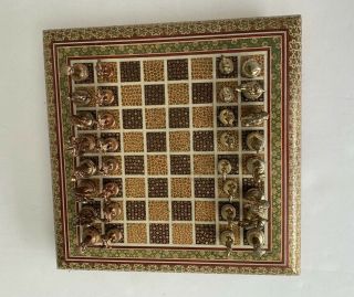 Vintage Persian Khatam Chess Board Game Elephant Set