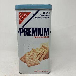 Vintage Nabisco Premium Saltine Crackers Tin With Lid 16 Oz 1978