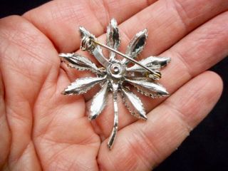 Authentic Vintage 1960 ' s Silver Tone Blue Rhinestone Flower Brooch/Pin 3