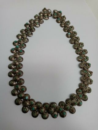 Vintage Or Antique Sterling Silver Turquoise Collar Necklace Signed 