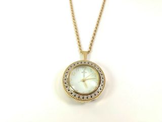 Vintage Pendant Watch Necklace - Gold Tone With Rhinestone Cross -