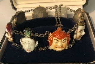 Antique Japanese Toshikane Gods Good Fortune Immortals Arita Porcelain Bracelet 4