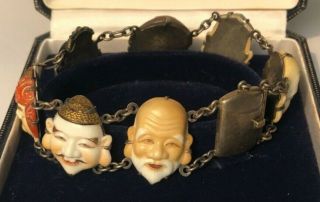Antique Japanese Toshikane Gods Good Fortune Immortals Arita Porcelain Bracelet 5