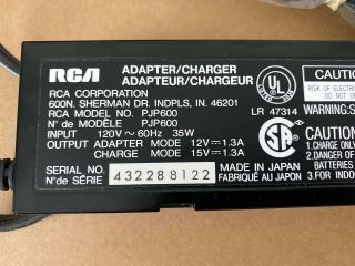 Rare Vintage Rca Adapter / Charger Pjp600 For Rca Camcorders