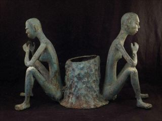 Vintage Mid Century Modern Mcm Surrealistic Bronze Sculpture Male & Female Nudes