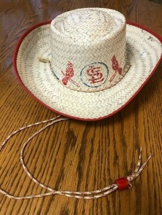 Vintage St.  Louis Cardinals White Straw Cowboy Hat W/ Red Trim Youth Small Adult