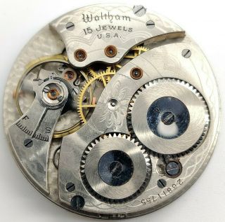 Vintage Waltham No.  220 15 Jewel 12 Size Pocket Watch Movement Runs For Repair