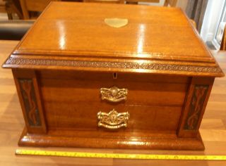 Antique Lined Oak Wellington 2 Drawer Collectors Cabinet With Lock & Key
