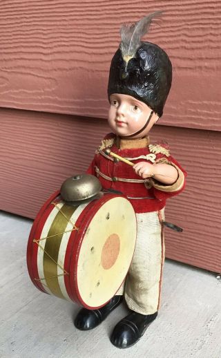 Antique Vintage Pre War Japan Wind Up Tin & Celluloid Tin Toy Drummer