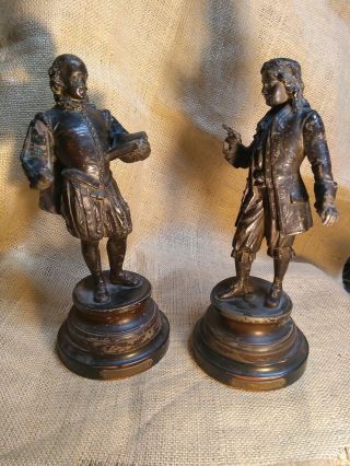 William Shakespeare & Moliere Pair Antique Spelter Figures Figurines French O - O