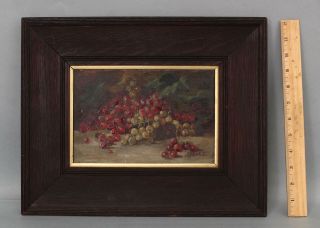 19thc Antique J F Cole American Currant Fruit Still Life Oil Painting Oak Frame
