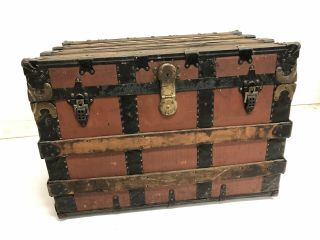 Vintage Steamer Trunk Storage Chest Antique Wood Box Coffee Table Distressed