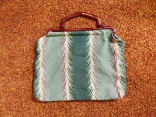 Vintage Barkcloth Knitting Bag Purse Tote 16x12 "