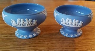 2 Vintage Wedgwood Blue Jasperware Salt & Pepper Open Pedestal Bowls