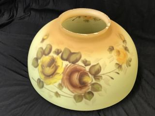 Antique Vtg Glass Lamp Shade Reverse Painted Roses Hanging Oil Dome Parlor 14 "