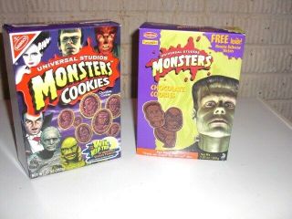 2 Vintage Universal Monsters Cookies Boxes Dracula Creature Frankenstein Wolfman