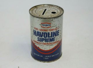 Vintage Texaco Havoline Supreme Motor Oil Tin Can Coin Bank Promo - N5