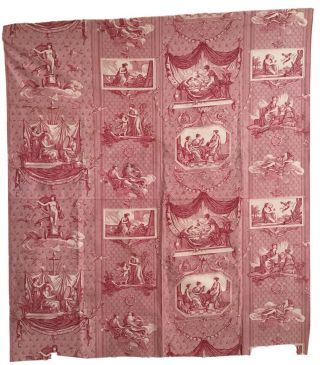 19th Century French Neoclassical Cotton Printed Scenic Toile Fabric