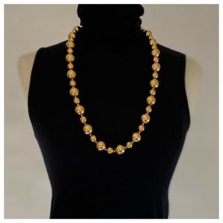 Vintage Napier Gold Tone Chunky Ball Bead Necklace 32” Matching Clip Earrings