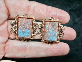 Vintage - Copper Thermoplastic Glitter Clip Earrings
