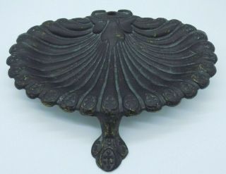 Vintage Royal Cast Metal Shell Soap Dish Large Footed Fleur De Lis Missing Part