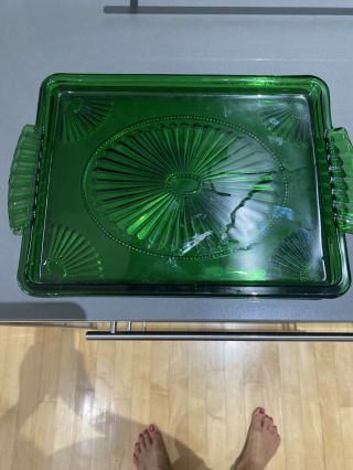 Vintage Avon Emerald Green Glass 10 X 8 " Vanity Tray Plate Dish Fan Design