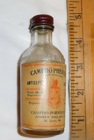 Vintage Campho - Phenique Antiseptic Glass Bottle St Louis Mo James Ballard