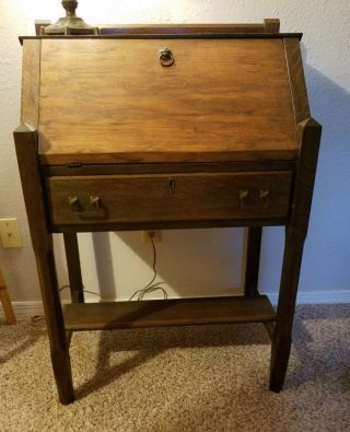 Antique Arts&crafts Mission Style Solid Oak Slant Drop Front Secretary Desk