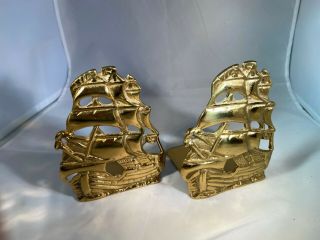 Vintage Antique Brass Sailing Ship Metal Bookends Nautical Sailing Boat