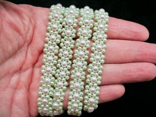 Vintage 1950 ' s Green & White Flat Faux Pearl w/Fringe Lariat Necklace 35 