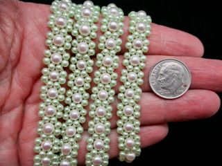 Vintage 1950 ' s Green & White Flat Faux Pearl w/Fringe Lariat Necklace 35 