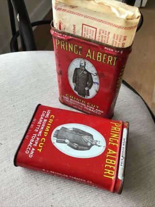 Vintage Tins (2) Prince Albert In The Can Crimp Cut Pipe Cigarette Tobacco