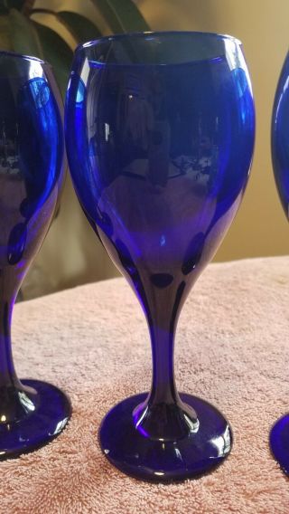 4 Vintage Cobalt Blue Stemmed Wine Water Glasses Goblets 7.  5 