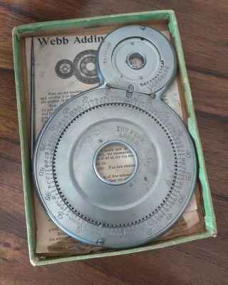 Antique Adding Machine The Webb Adder W/ Pointer Instructions & Box No Pat Date