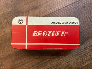 Brother Zig Zag Accessories Tin Red & White Vintage Singer Sewing