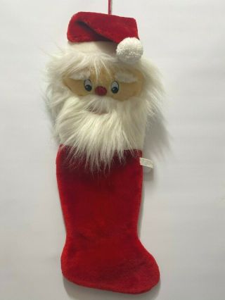 Vintage Christmas Santa Claus Face Stocking 22 " Tall Plush Decoration Unique