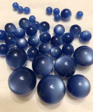Vintage Denim Blue Fiber Optic Cats Eye Graduated Beads And Clasp