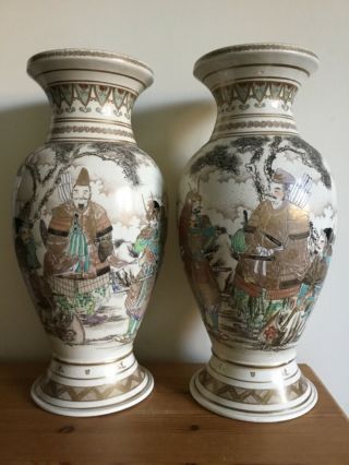Antique Japanese Satsuma Pottery Large Pair Vases