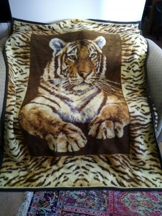 Vintage Ibena Reversible Tiger Throw Blanket 54 " X 72 " Acrylic/cotton Rn 55311