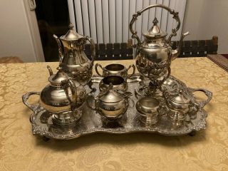 Vintage Sheridan Silver On Copper Coffee & Tea Set With Footed Tray Pre - Owned