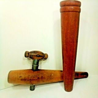Vintage Wooden Beer Whiskey Barrel Keg Tap Spout And Plug
