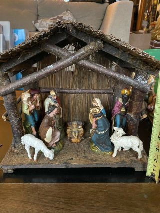 Vintage Italian Nativity Set With Figures Wooden Creche Manger Made In Italy