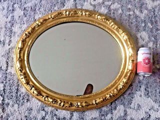 Antique French Oval Wood Gold Gilt Frame / Hanging Wall Mirror Carved