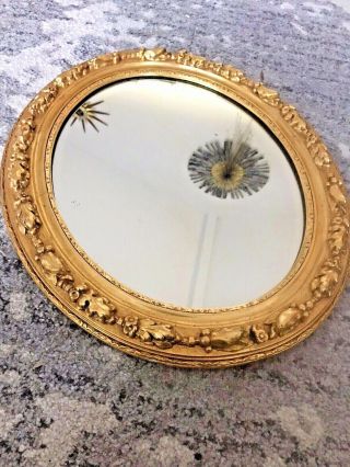 Antique French Oval Wood Gold Gilt Frame / Hanging Wall Mirror Carved 2