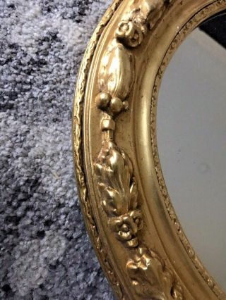 Antique French Oval Wood Gold Gilt Frame / Hanging Wall Mirror Carved 4