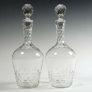 Pair Antique French Cut Crystal Liquor Decanters,  Honey Comb Pattern