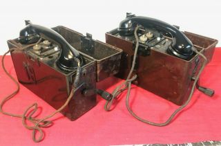 Ww2 Matching Set German 1939 & 1940 Field Phones W/ Bakelite Cases Antique Dated
