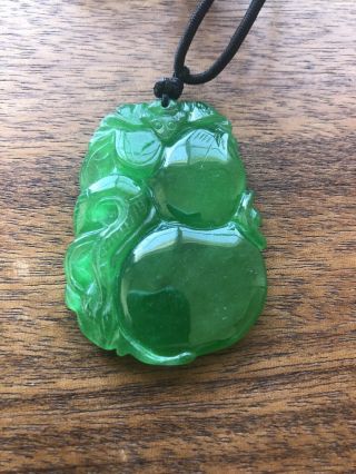 Vintage Old Stock Large Green Grade Jadeite Jade Pendant With Snake Double Sided
