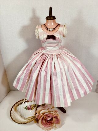 Vintage Madame Alexander Cissy Dress Pink White Candy Stripe Real Pearl Bracelet