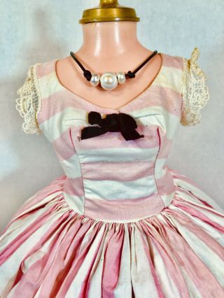Vintage Madame Alexander Cissy Dress Pink White Candy Stripe Real Pearl Bracelet 2